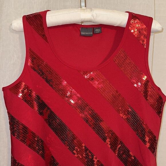 Covington MP Vibrant Red Sequined Diagonal Stripes Sleeveless Tank Top - Picture 3 of 9
